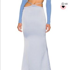 Camila Coelho Satin Maxi Skirt in Pale Blue